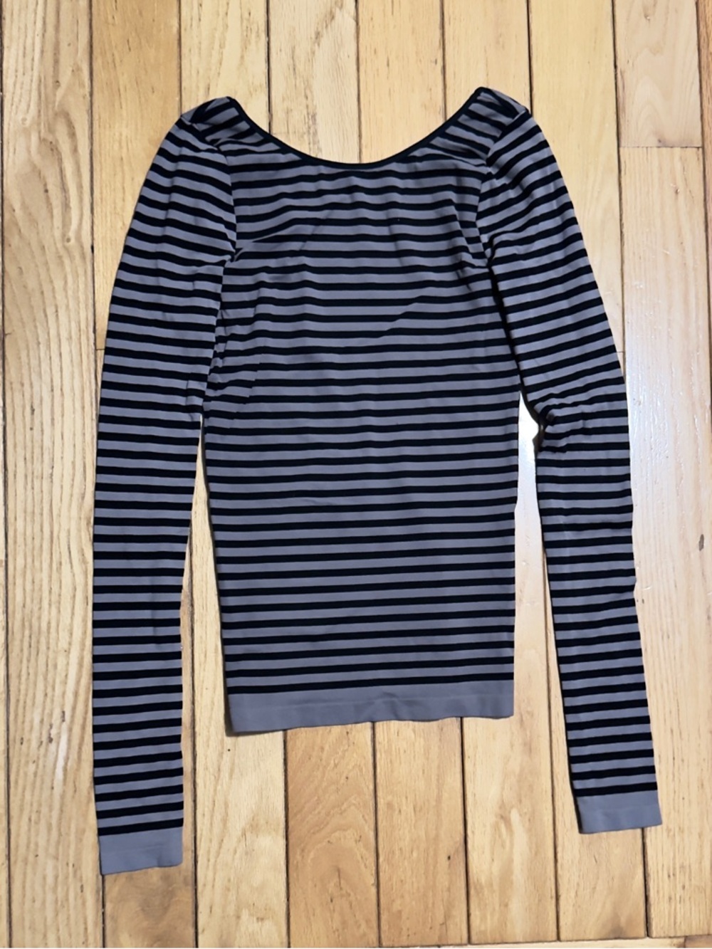 Free People Black and Gray Striped Long-Sleeve Boatneck Top